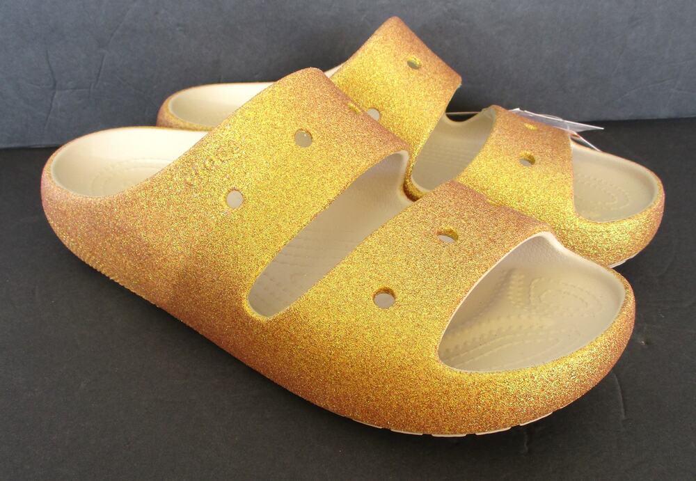 New CROCS Classic Iridescent Gold Glitter Sandals Unisex M8 / W10